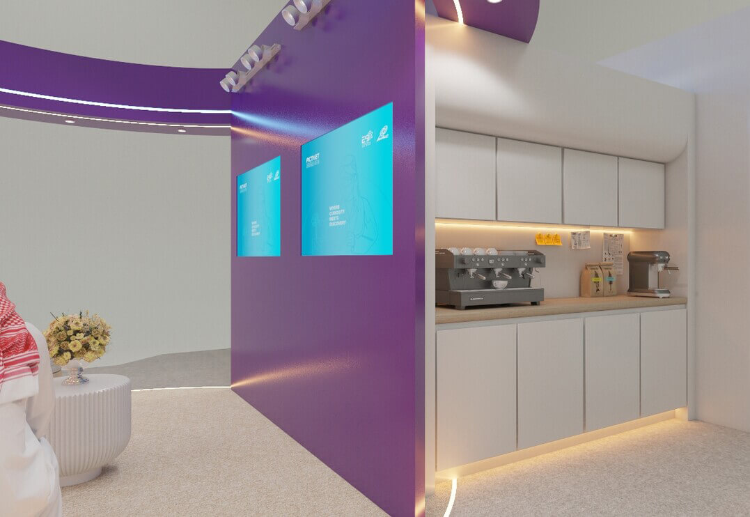 Curved booth with illuminated fascia